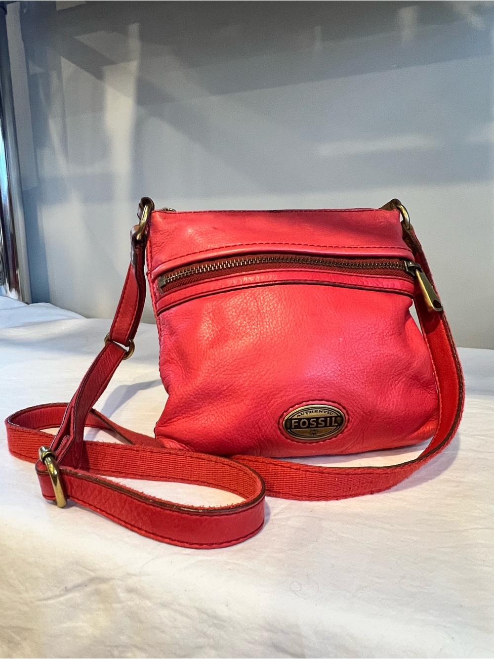 Fossil Red Crossbody Leather Bag